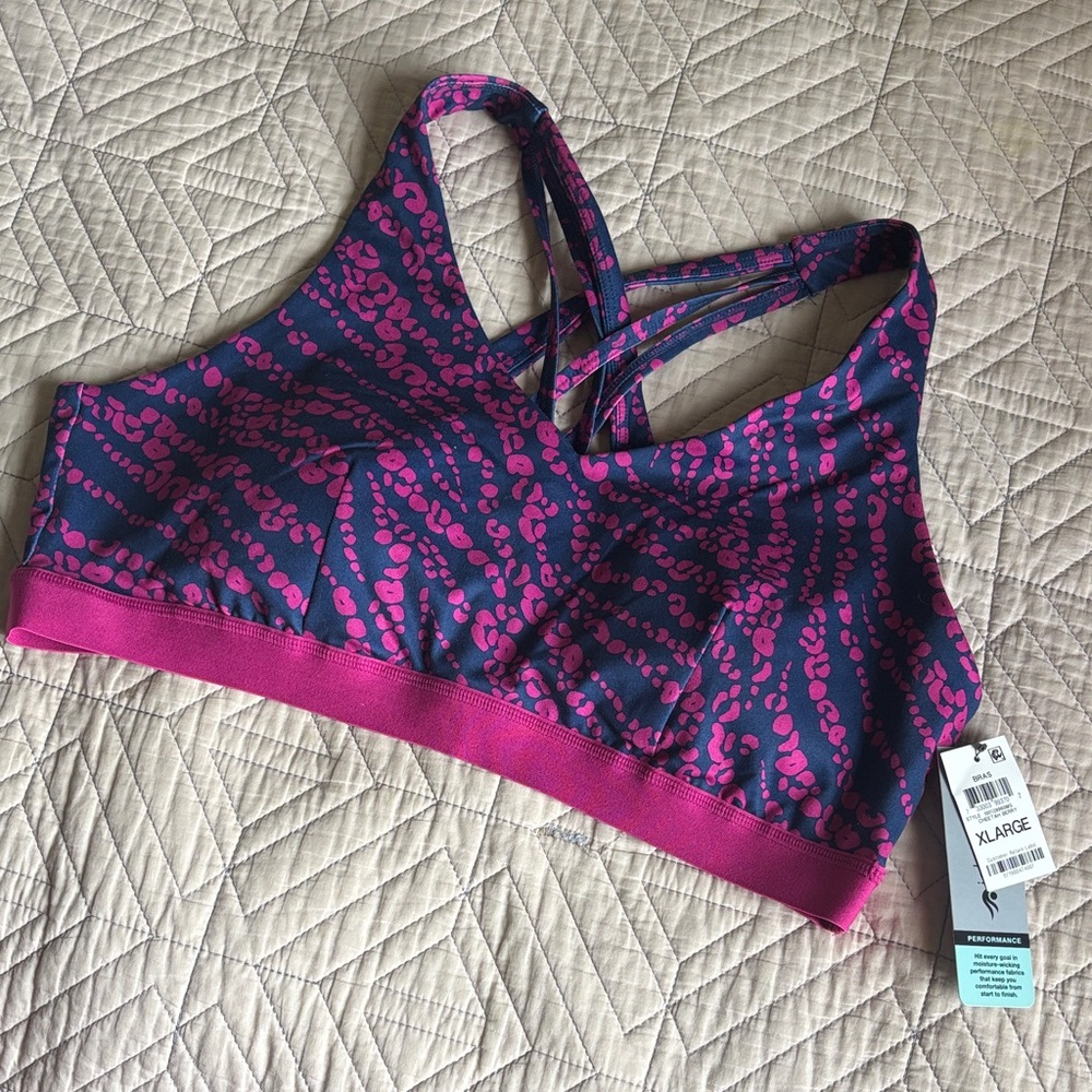 Ideology Pink and Navy Patterned Sports Bra